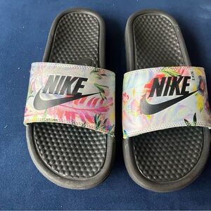 Nike Women's Floral Slide Sandals - Black and Multicolor